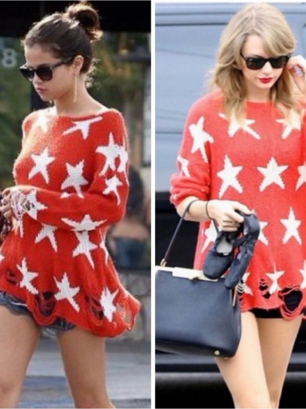 Wildfox White Label Red Metallic Star Distressed Oversized Sweater S